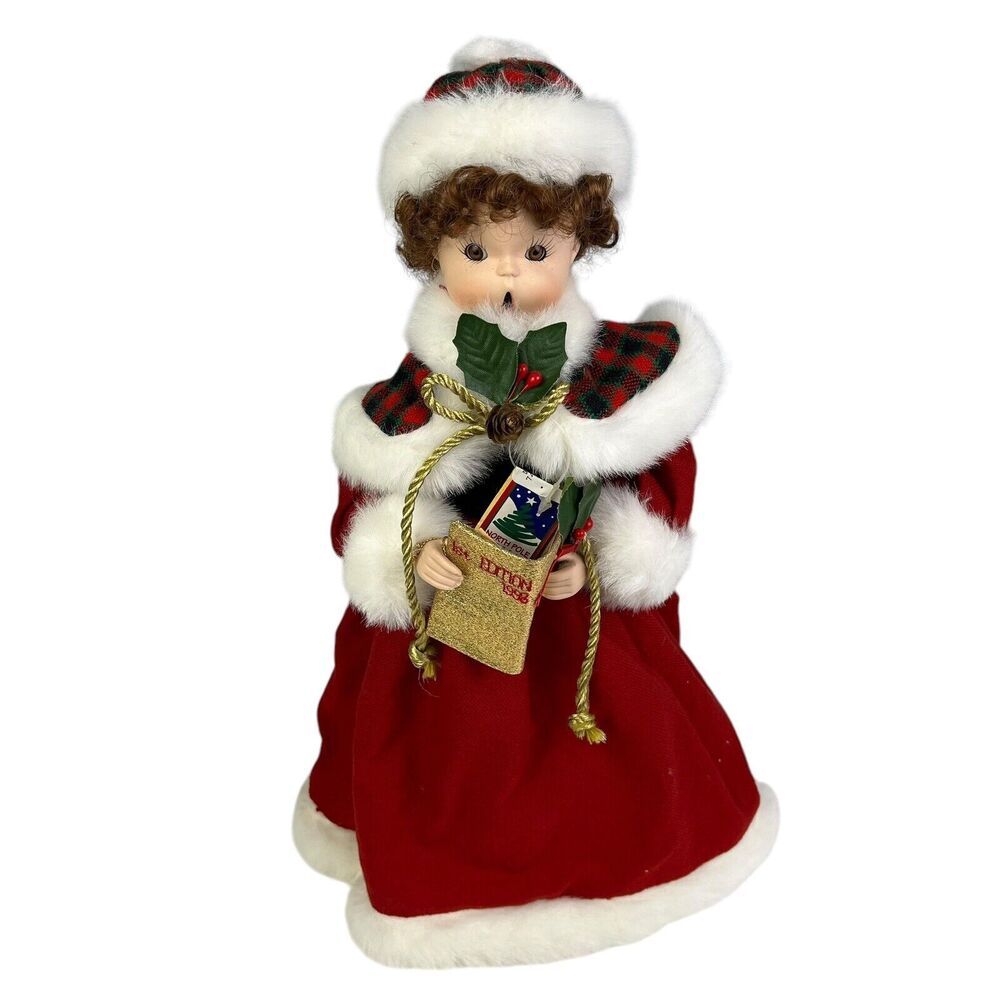 Vintage Christmas Caroler Tree Topper 15” Figurine 1998 Red Robe Holiday Decor